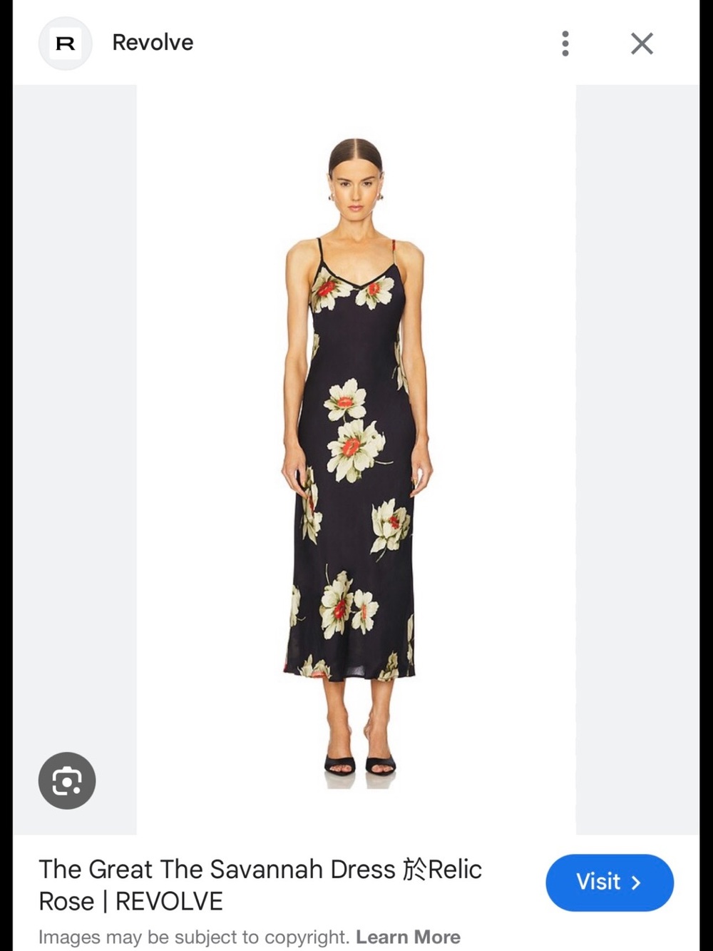 THE GREAT. Black Floral Slip Midi Dress